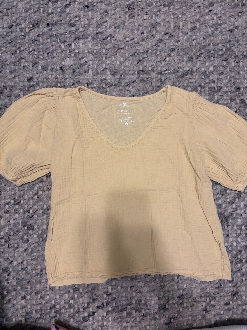 Velvet by Graham & Spencer Light Yellow Puff-Sleeve V-Neck Top